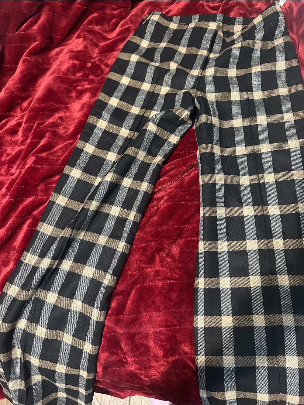Akris Black Plaid Wide-Leg Pants with Tan Check